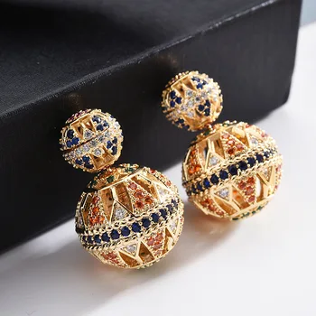 

Fashion Trendy Ethnic Style Colorful Earrings Hollow design Two side ball Stud earrings for Women ZK40