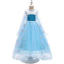 Платье принцессы Эльзы и Анны для девочек; Детский костюм с цветами и короной; перчатки; парик Снежной Королевы; платье Эльзы для вечеринки на Хэллоуин и день рождения