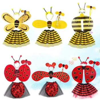 

Kids Girls Bee Ladybug Wings Skirt Magic Wands Sticks Set Children Princess Cosplay Props Gift birthday Christmas Halloween Xmas