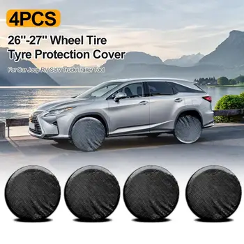 

4Pcs Universal 26-27inch Car SUV Tire Cover Case Spare Tire Wheel Bag Tyre Protection Cover Black Waterproof Aluminum Material