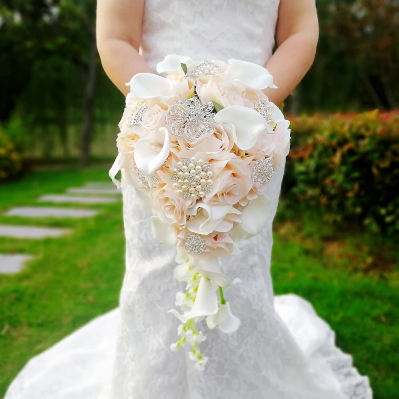 Bouquet Waterfall White Wedding Bouquets wedding bouquets wedding flower decoration Artificial Pearls Crystal Rhinestone