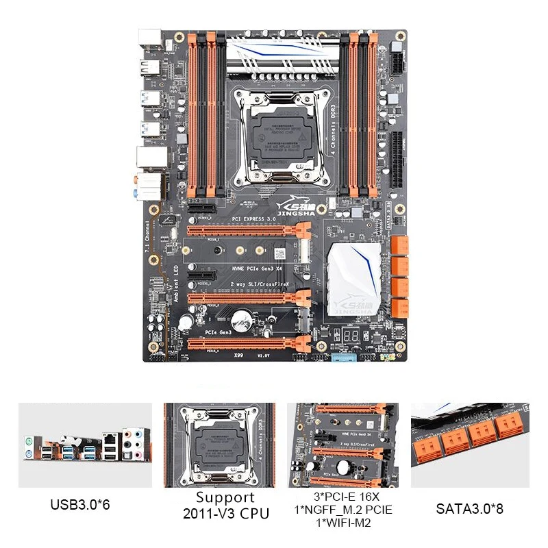 JINGSHA X99 Lga 2011-V3 материнская плата 4-канальный Ddr3 256G Ram, M.2 Ssd, Sata3.0, Usb3.0, Pcie 16X для Intel I7 E5-V3 2678 2669 2649 26