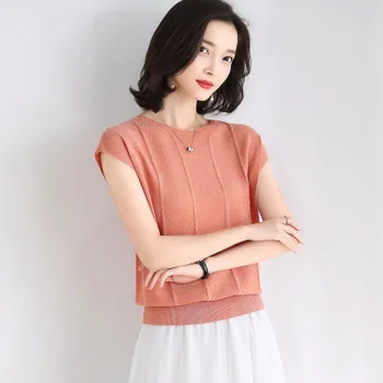 

2020 fashion casual round neck loose knit short sleeve T-shirt women