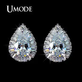 

UMODE Classical! Pear shaped CZ Cubic Zirconia with Rectangle small CZ surrounded Tear Stud Earring UE0029