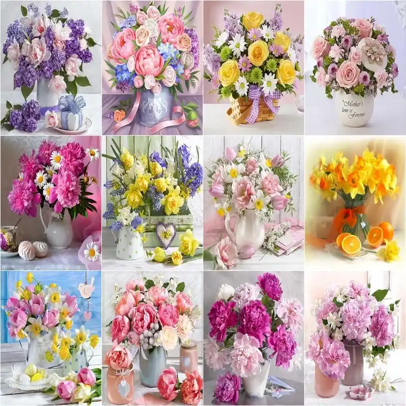 Vas Gatyztory Dan Lukisan Bunga Dengan Angka Untuk Dewasa 40x50cm Gambar Kanvas Dengan Pigmen Akrilik Seni Dinding Ruang Tamu Rumah Cat Dengan Nomor Aliexpress