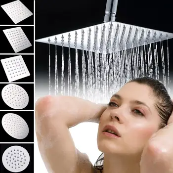 

Thin Top Shower Head 201 Stainless Steel Silver Rainfall Shower Household Home Supplies High Pressure Convenient