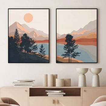 Mountain Lake Scene Poster Canvas