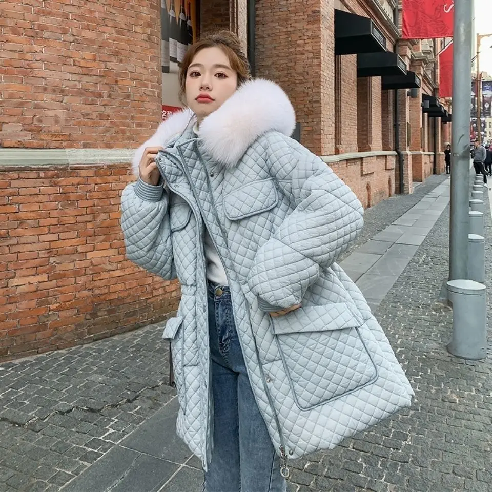 

Oversized Winter Jackets Womens Warm Down Coats Woman Fox Fur Collar Hooded Down Parkas Jackets Female Long Down Jackets Parkas