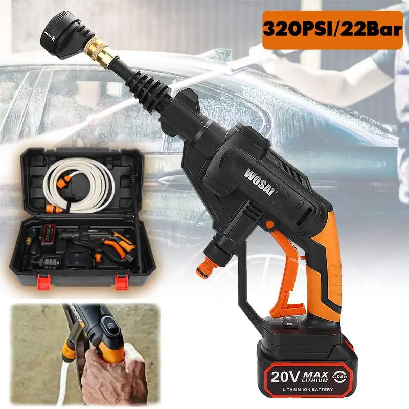 

New 20V 320PSI 4000mA/2600mAh Cordless Car Washer High Pressure Auto Washing Machine Electric Clean Guns Device Vehicle Hose