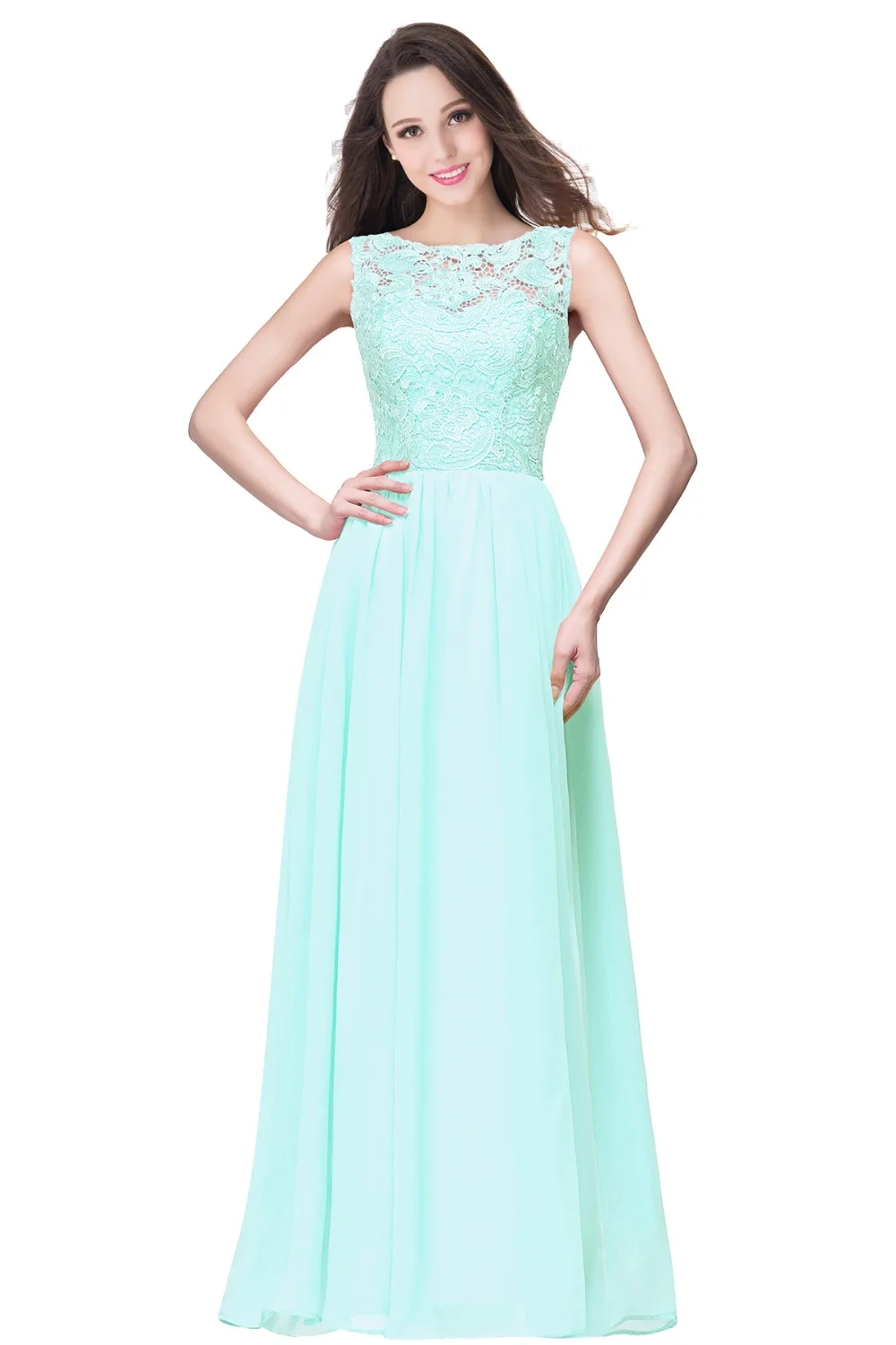 In Stock New Elegant Long Evening Dresses Dresses Lace O neck Vestidos de fiesta Formal Party Gown