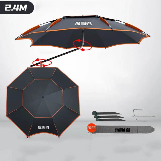 Fishing Umbrella Camping Outdoor Double-Layer Fold Sun Protection Anti UV Sunshade Waterproof Awning Rain Umbrella 2.4m