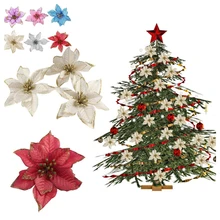 10 шт. для дома Искусственные цветы фестиваль блеск Poinsettia Свадебная вечеринка Декор поддельный орнамент отель венок подарок Рождественская елка