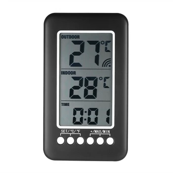 

Digital Thermometer With Clock Function Outdoor Indoor LCD Wireless Temperature Meter Electronic Thermometer Weather Station