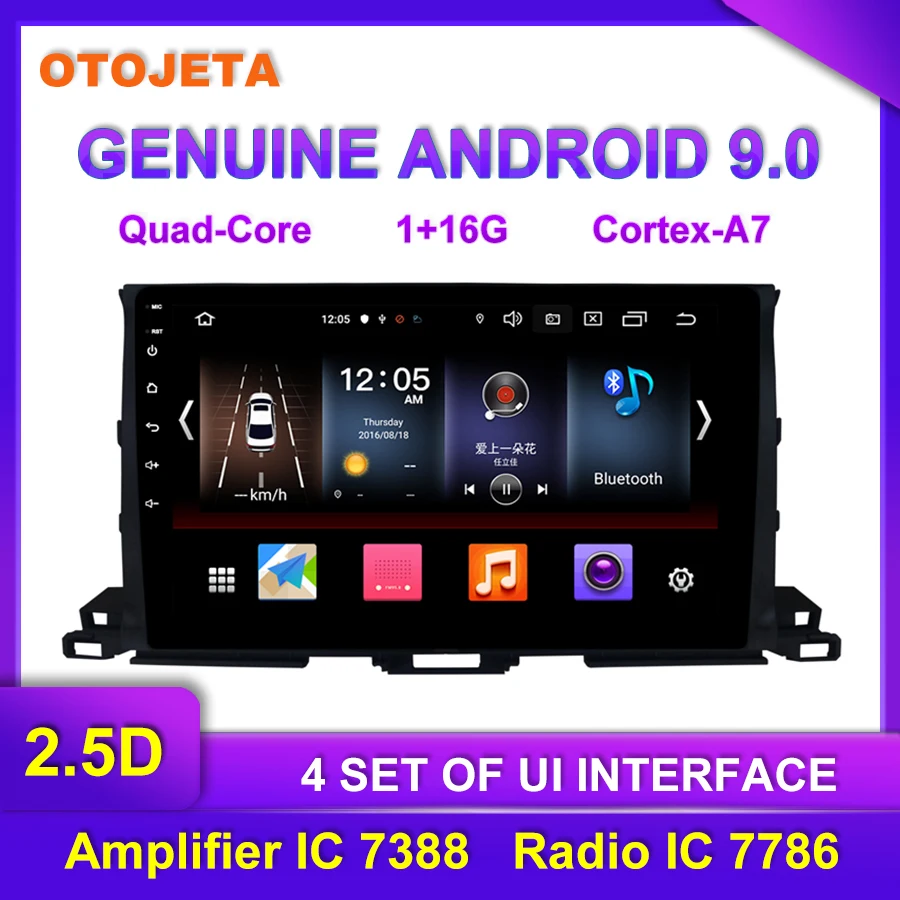 

Factory direct sales OTOJETA Android 9.0 Car Multimedia Radio For Toyota Highlander 2015 Car Video tape recorder GPS Navigation