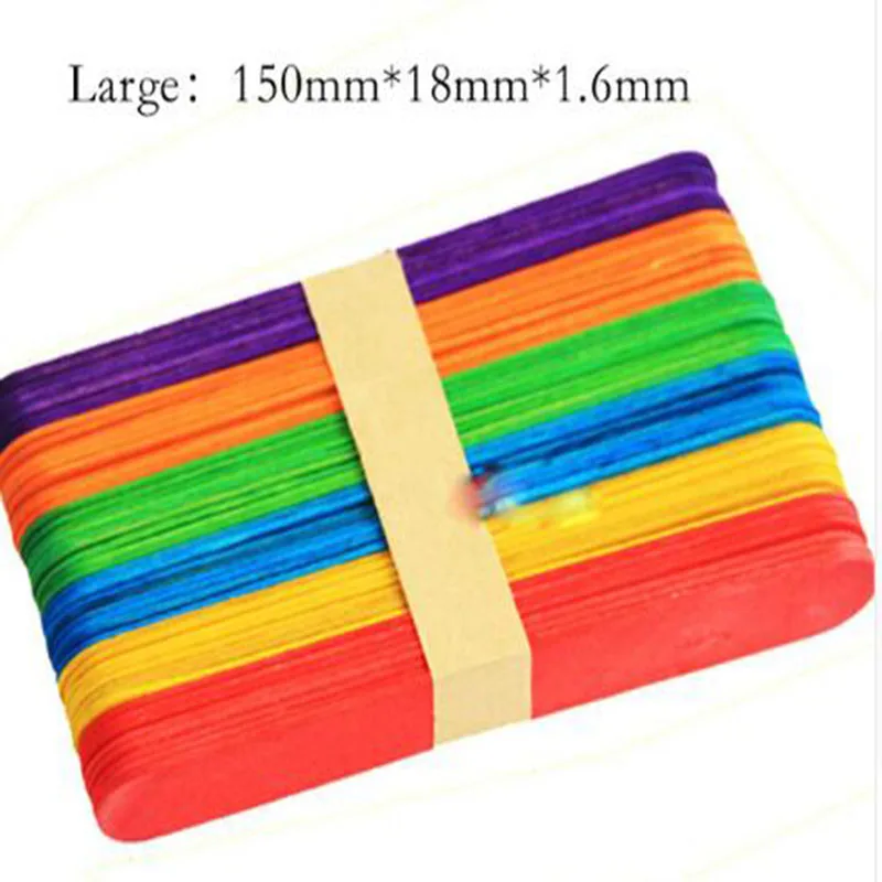 Colorful large 50 шт./лот, деревянные палочки для мороженого, конфетные палочки, аксессуары для изготовления мороженого, инструменты для изготовления форм, вечерние палочки для мороженого - Цвет: Colorful large