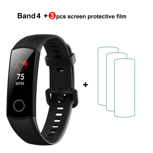 Huawei Honor Band 4 Band 5 Смарт-браслет 50 м Водонепроницаемый фитнес-трекер сенсорный экран монитор сердечного ритма вызов сообщение шоу - Цвет: Black add film