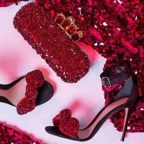 Sexy Red Rhinestone Butterfly-knot Women Sandals Open Toe Suede Thin Heel Wedding Shoes Bride Ankle Strap Crystal Summer Sandals