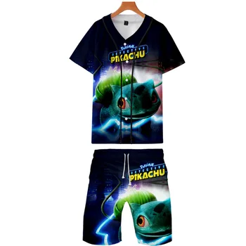 

Pokemon Detective Pikachu baseball jackets Fashion two piece set cool print long sleeve Cool baseball jacket for men Clothes