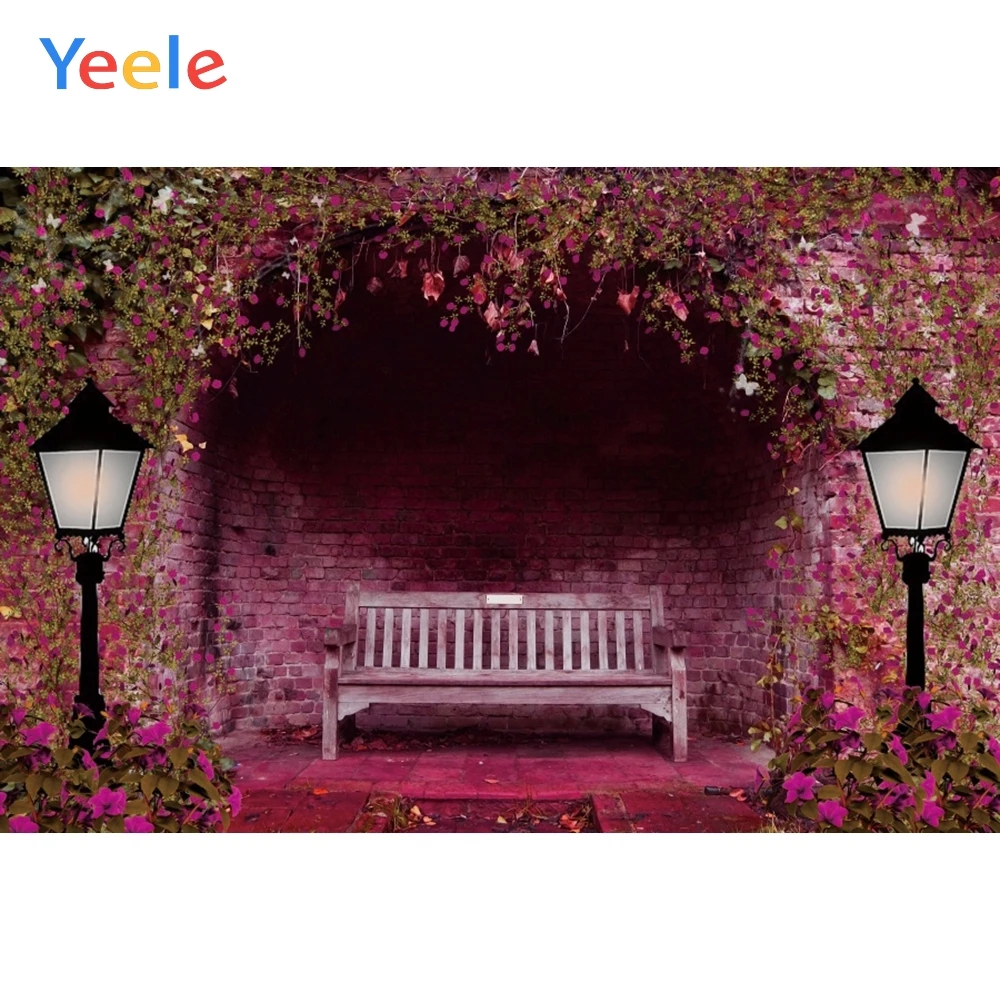 

Flower Brick Wall Bench Wedding Photocall Marriage Backdrop Vinyl Photography Background For Photo Studio Photographic Backdrops