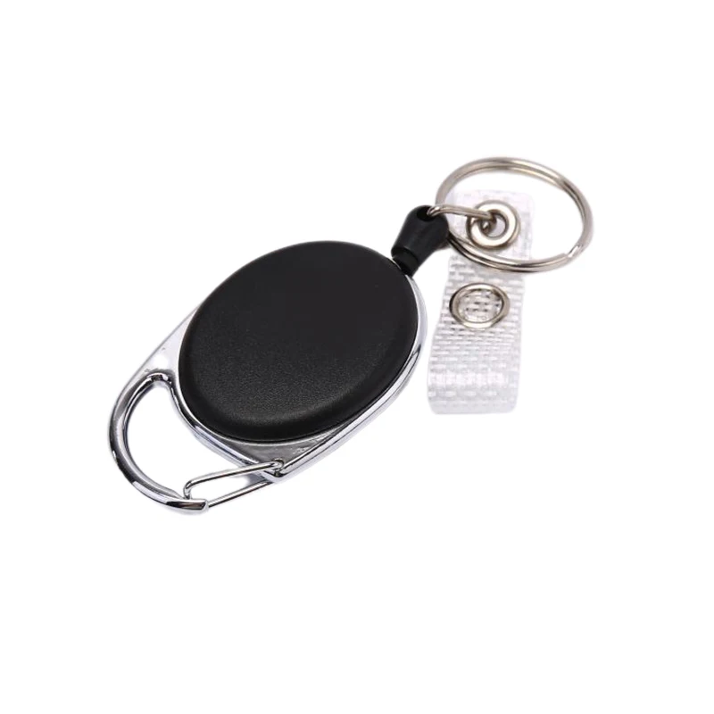 Black Wire Rope Keychain Badge Reel Steel Cord Retractable Recoil Anti Lost  Yoyo Ski Pass ID Card Holder Key Ring Keyring