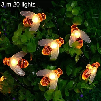 

New Solar Powered Cute Honey Bee Led String Fairy Light 10leds 20leds Bee Outdoor Garden Fence Patio Christmas Garland Lights