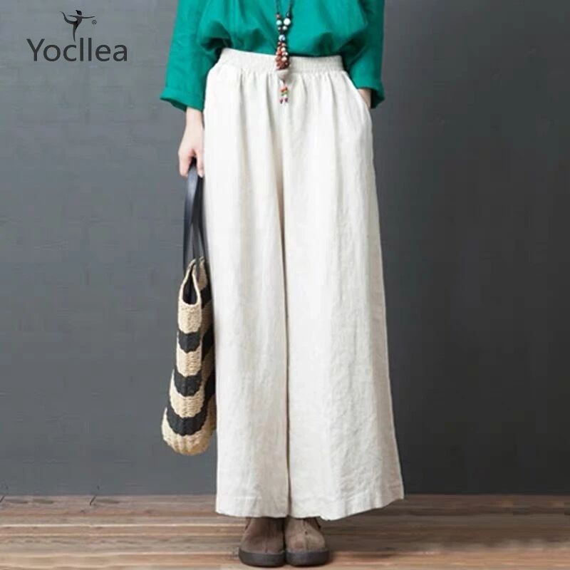 

Casual Pants New 2019 Autumn Loose Plus size cotton Linen Elastic waist Pants All-match solid Women Trousers Wide Leg Pants