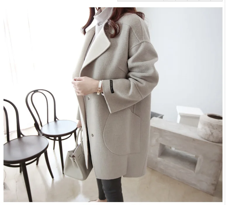 AliExpress шерстяная Женская куртка в Корейском стиле, Свободное пальто средней длины, женское платье на осень и зиму, облегающее пальто