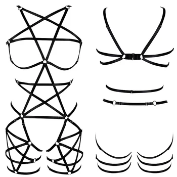 

Pentagram Harness Bra for Women Harness Crop Tops Set Body Bondage Halloween Sexy Lingerie Club Party Dance Festival Goth Rave
