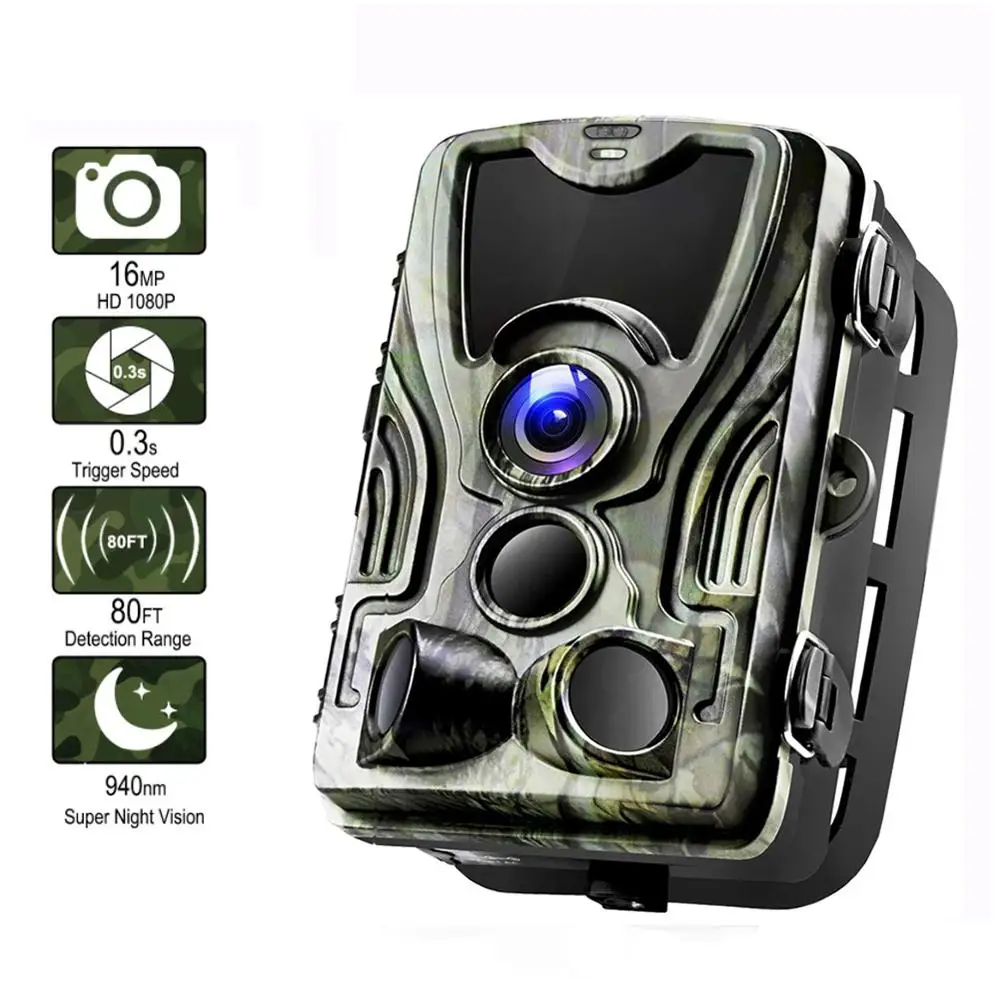 

HC-801A Trail Hunting Camera 0.3s Trigger Time IP65 Waterproof Photo Traps Night Version 16MP 1080P Wildlife Camera Solar Panel