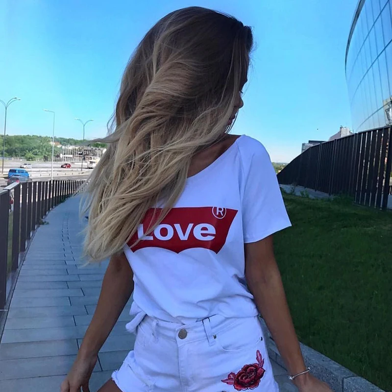 

Amour T-Shirt Casual Cotton Red Letter Printed Love Shirt Feminist Women English Letter Love T Shirt Plus Size Korean Style