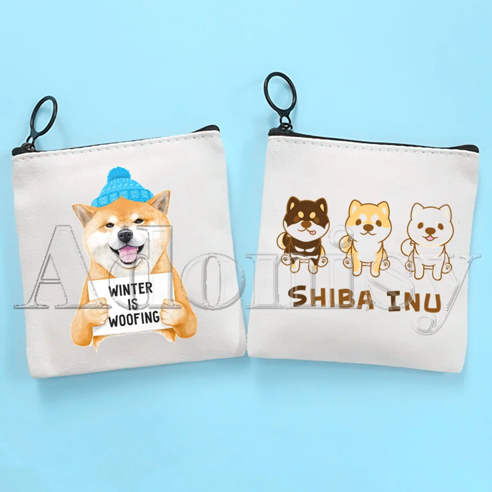 

Shiba Inu Dog Japanese Print Funny Animal Cute Solid Color Canvas Coin Purse Small Fresh New Zipper Key Bag Hand Gift Bag