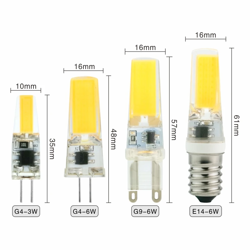 10 шт./лот G4 G9 E14 Светодиодная лампа 3 Вт 6 AC/DC 12 В 220 COB прожектор люстра освещение