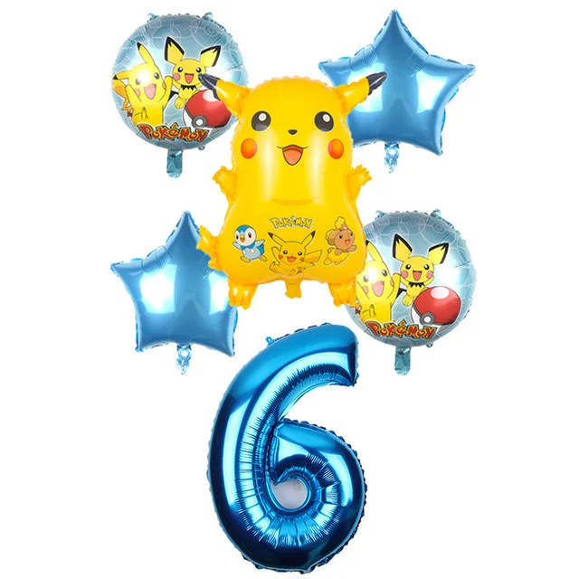 6PCS Новинка, 6 шт./партия, 32 дюйма, 1, 2, 3, 4, 5, 6, 7, 8, 9, цифровой шар с цифрами для дня рождения, воздушный шар с покемоном Пикачу, фольгированные воздушные шары, надувной шар - Цвет: 6PCS