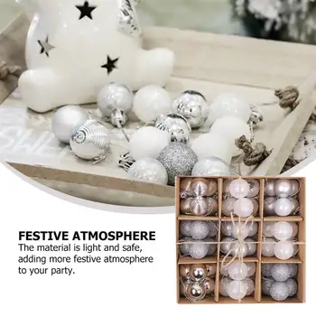 

54PCS Xmas Ball Gift Set Xmas Tree Pendants Delicate Xmas Decors (Silver White)