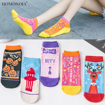 

harajuku skarpetki lato Kawaii Women's Slipper Socks Cartoon Printing Pumpkin Fire hydrant Arrow Wineglass Deer Girls Crew Socks