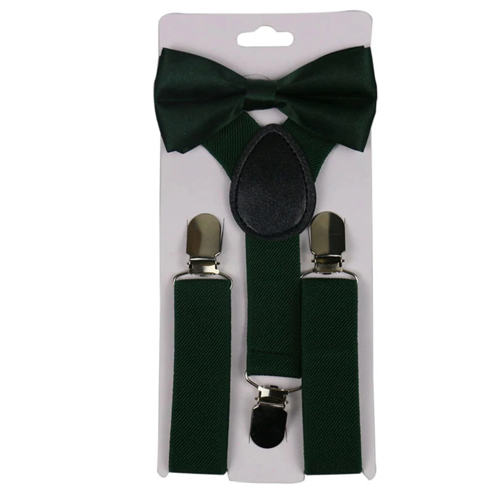 2Pcs/Set Solid Color Kids Boy Girls Clip-ons Y-Shape Elastic Suspenders Bowtie Suspenders Y-Shape Pre-tied Bow Suspenders hot 20