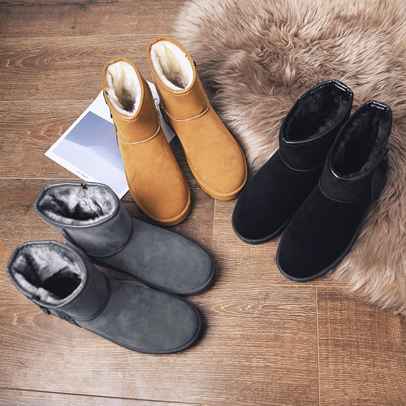 

Unisex Lace-Up Winter Sneakers For Men Plus Velvet Walking Shoes Fashion Natural Fur Ankle Snow Warm Wool Autumn Boots