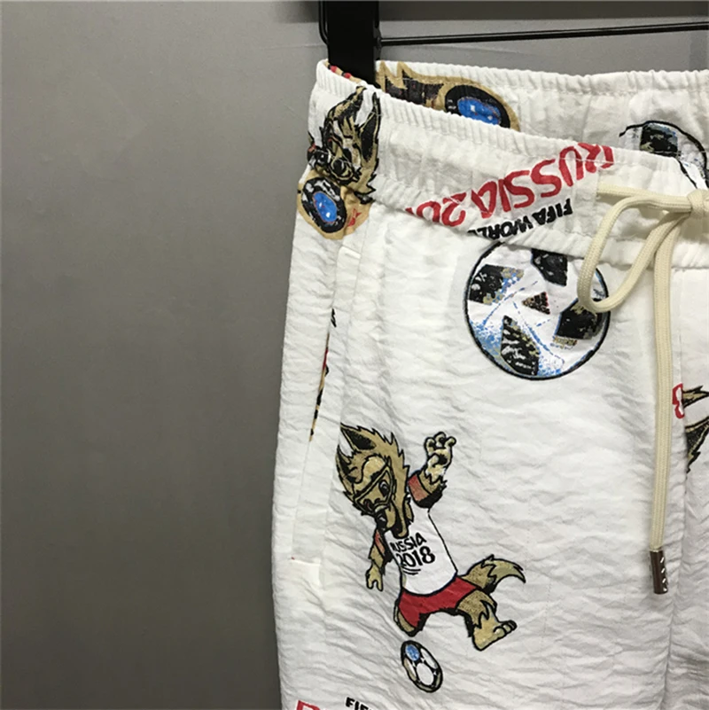 Summer New World Cup Cartoon Print Men's Pencil Pants Ankle-Length Lightweight Slim Spirited Boy's Cotton Trousers Casual