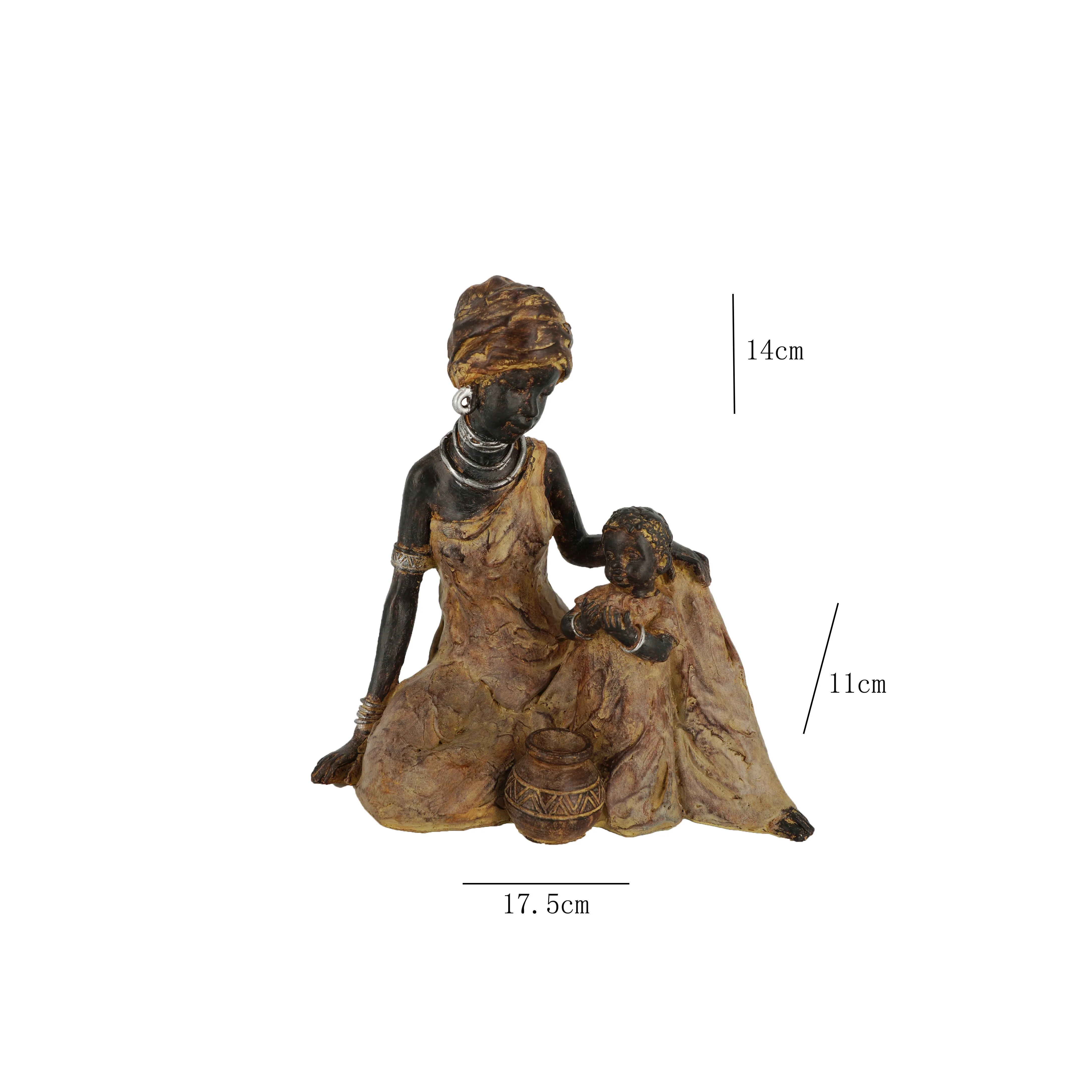 

African Mothers and Children Resin Handicraft Imitated Wood Carving for Home Decoration Accessories and Hotel Living Room