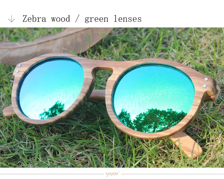 zebra green Винтажные круглые очки в деревянной оправе мужские и женские Модные поляризованные солнцезащитные очки - Цвет линз: zebra green
