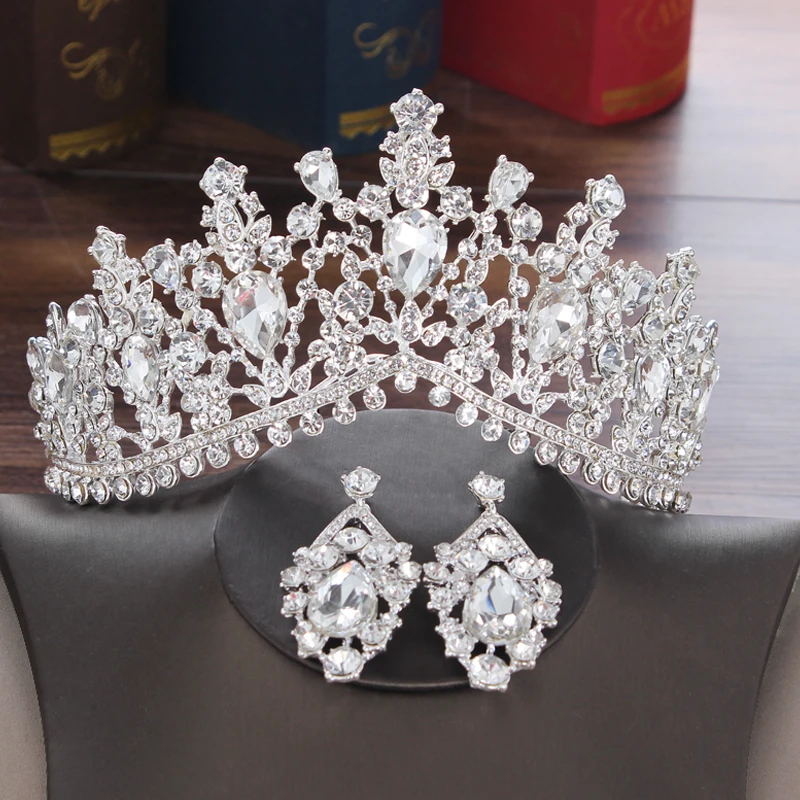 Baroque Crystal Water Drop Bridal Jewelry Sets Rhinestone Tiaras Crown Necklace Earrings for Bride Wedding Dubai Jewelry Set - Image 3