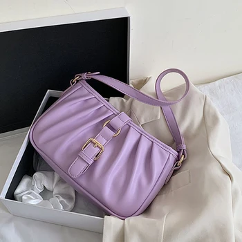 

Folds purple Baguette bags MINI PU Leather Shoulder Bags For Women 2020 Chain Design Luxury Hand Bag Female Travel