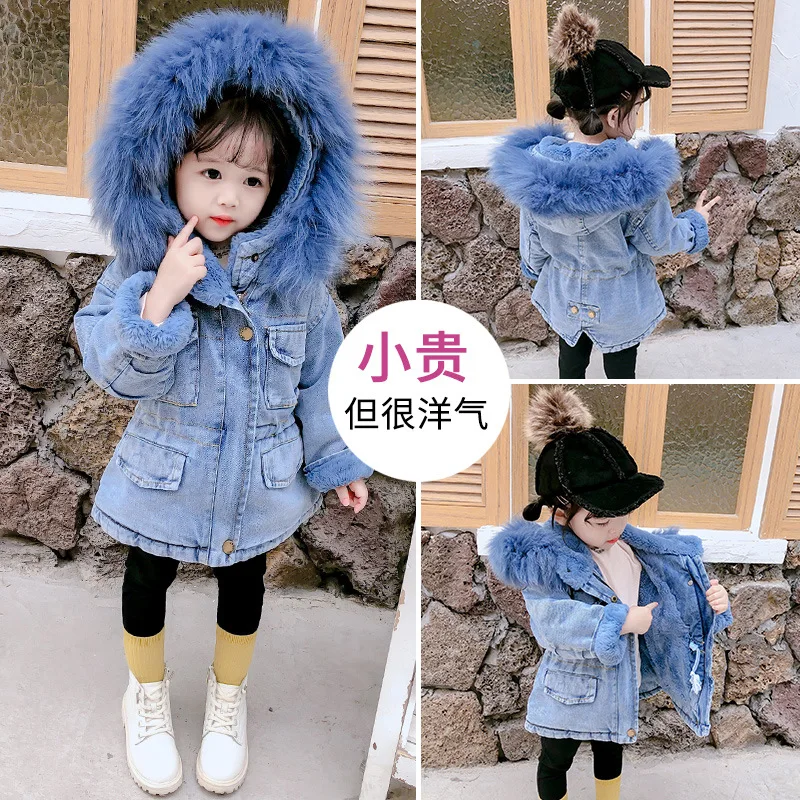 Light blue Куртка для девочек; куртка; сезон осень-зима; Вельветовая утепленная джинсовая ветровка с высокой талией; детская теплая джинсовая куртка с капюшоном и стоячим воротником - Цвет: Light blue