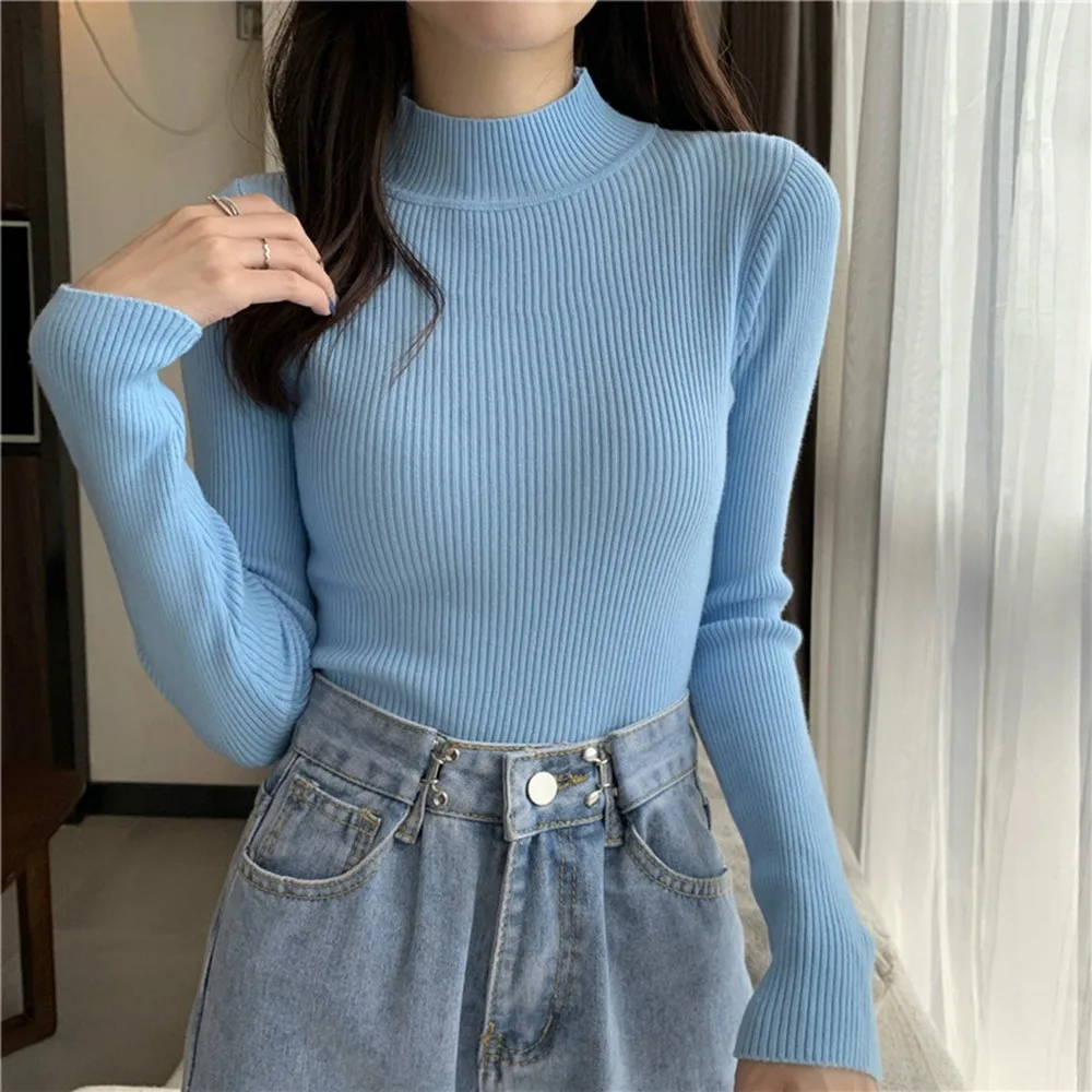Spring Autumn Turtleneck Pullovers Sweaters Basic Women Long Sleeve Korean Slim Sweaters Casual Jumper Female Knitted Top Drop
