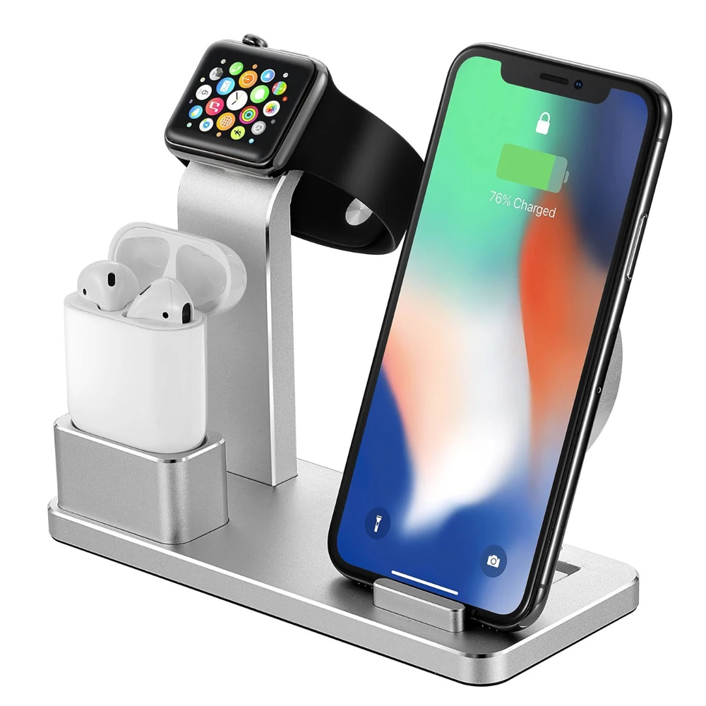 

AZiMiYO Wireless Charger For iPhone X XS MAX XR 8 Fast Full load 3 in 1 metal Charging Bracket for Airpods Apple Watch 4 3 2