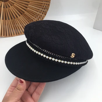 

Cap female fall short eaves octagonal fashion lace joker beret Xuan web celebrity, star anise of England visors