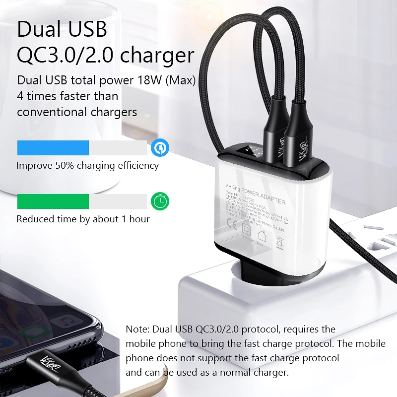 Tanie Szybka ładowarka VVKing 18W 3.0 szybka ładowarka HD Smart Display ue wtyczka do iphone a X Samsung Xiaomi Huawei 2 USB QC3.0 przejściówka do ładowarki