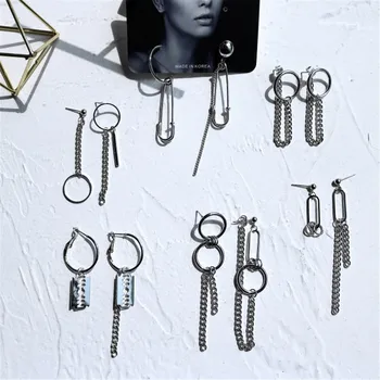 

Newest Punk Minimalist Metal Chain Earrings Geometric Asymmetric Retro Round Earrings For Women Fashion Ear Jewelry Best Gifts