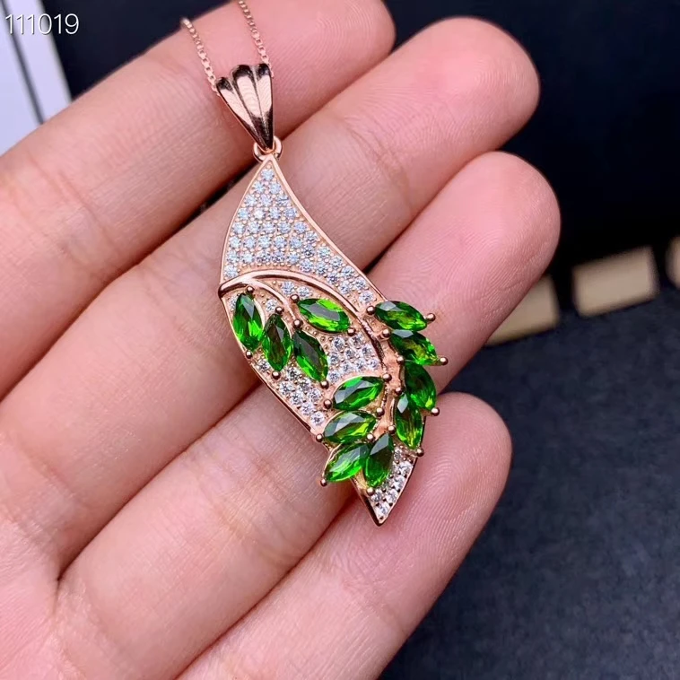 diopside necklace Изысканное голубое сапфировое зеленое ожерелье из диопсида женское 925 Серебряное ожерелье подарок на день рождения Рождество настоящий натуральный драгоценный камень - Цвет камня: diopside necklace