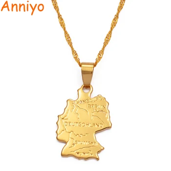 

Anniyo map of deutschland necklace pendants 45cm/60cm chain for women gold color jewelry germany map german #007710